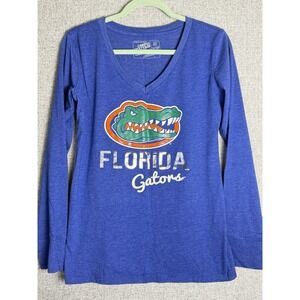 Florida Gators Orange Blue Metallic Long Sleeve V Neck Womens T-Shirt MEDIUM